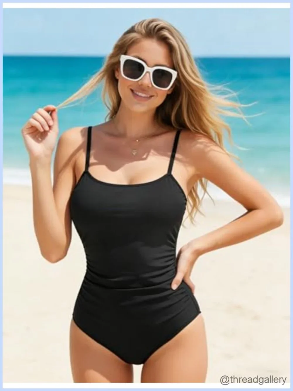 Women's One-Piece Swimsuit Square Neck Ruched Waist Adjustable Straps Full